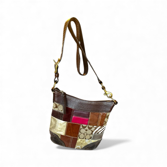 Coach Handbags - Coach Patchwork Shoulder Bag in Brown & Gold w/ Metal Hangtag